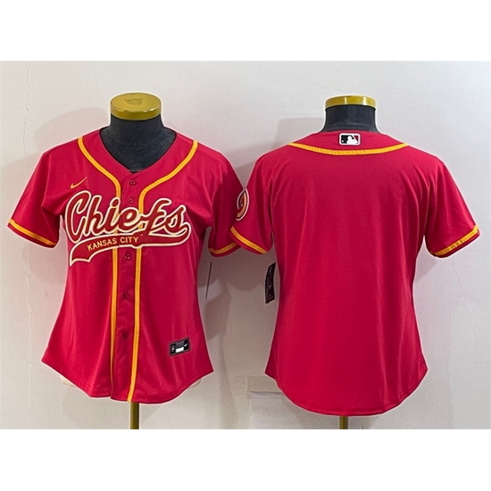 Women Kansas City Chiefs Blank Red With Patch Cool Base Stitched Baseball Jersey Women Kansas City Chiefs Blank Red With Patch Cool Base Stitched Baseball Jersey
