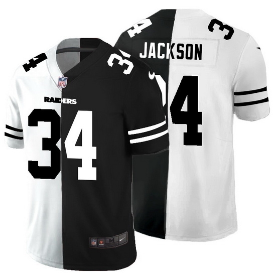 Las Vegas Raiders 34 Bo Jackson Men Black V White Peace Split Nike Vapor Untouchable Limited NFL Jersey Las Vegas Raiders 34 Bo Jackson Men Black V White Peace Split Nike Vapor Untouchable Limited NFL Jersey