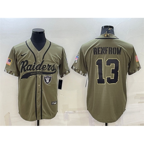 Men Las Vegas Raiders 13 Hunter Renfrow 2022 Olive Salute To Service Cool Base Stitched Baseball Jersey Men Las Vegas Raiders 13 Hunter Renfrow 2022 Olive Salute To Service Cool Base Stitched Baseball Jersey