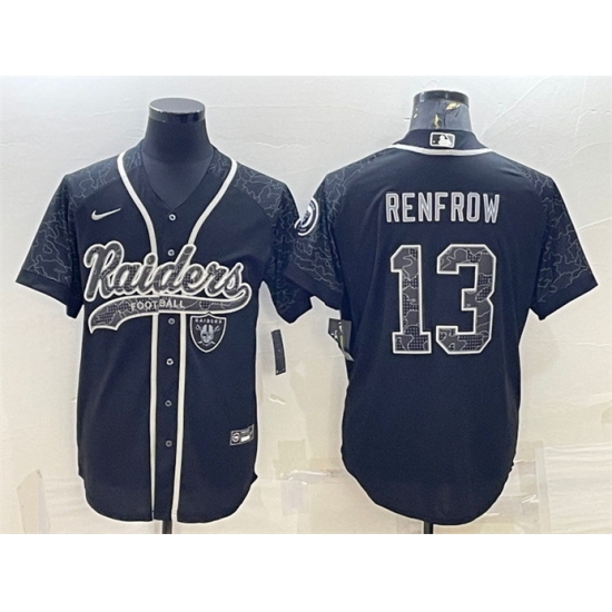 Men Las Vegas Raiders 13 Hunter Renfrow Black Reflective With Patch Cool Base Stitched Baseball Jersey Men Las Vegas Raiders 13 Hunter Renfrow Black Reflective With Patch Cool Base Stitched Baseball Jersey