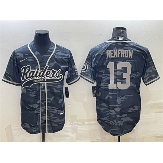 Men Las Vegas Raiders 13 Hunter Renfrow Grey Camo With Patch Cool Base Stitched Baseball Jersey Men Las Vegas Raiders 13 Hunter Renfrow Grey Camo With Patch Cool Base Stitched Baseball Jersey