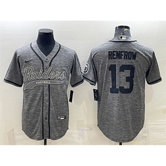 Men Las Vegas Raiders 13 Hunter Renfrow Grey With Patch Cool Base Stitched Baseball Jersey Men Las Vegas Raiders 13 Hunter Renfrow Grey With Patch Cool Base Stitched Baseball Jersey