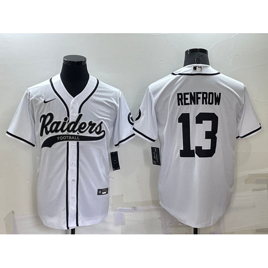 Men Las Vegas Raiders 13 Hunter Renfrow White Cool Base Stitched Baseball Jersey Men Las Vegas Raiders 13 Hunter Renfrow White Cool Base Stitched Baseball Jersey