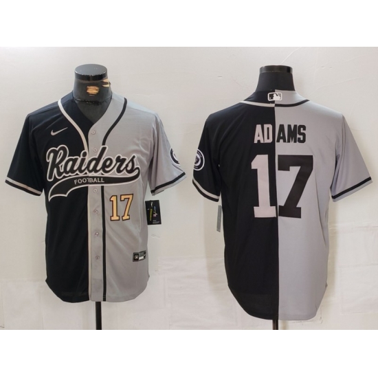 Men Las Vegas Raiders 17 Davante Adams Grey Black Split Cool Base Stitched Baseball Jersey 1 Men Las Vegas Raiders 17 Davante Adams Grey Black Split Cool Base Stitched Baseball Jersey 1