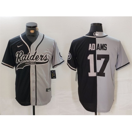 Men Las Vegas Raiders 17 Davante Adams Grey Black Split Cool Base Stitched Baseball Jersey Men Las Vegas Raiders 17 Davante Adams Grey Black Split Cool Base Stitched Baseball Jersey