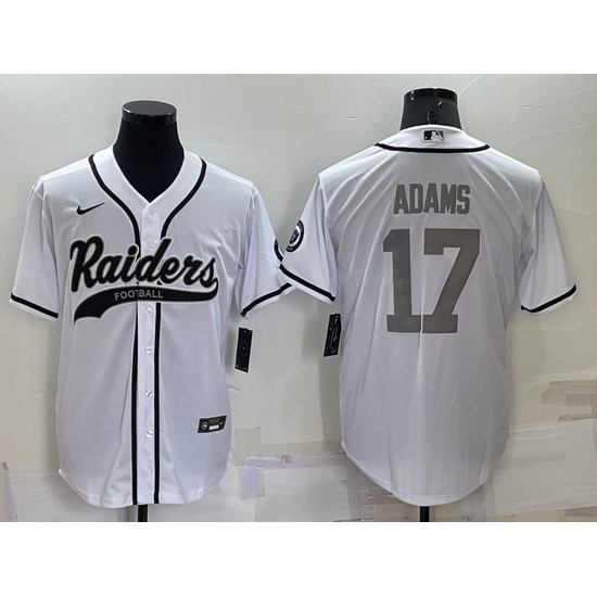 Men Las Vegas Raiders 17 Davante Adams White Grey Cool Base Stitched Baseball Jersey Men Las Vegas Raiders 17 Davante Adams White Grey Cool Base Stitched Baseball Jersey