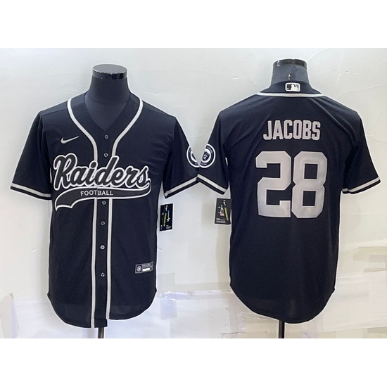 Men Las Vegas Raiders 28 Josh Jacobs Black Cool Base Stitched Baseball Jersey Men Las Vegas Raiders 28 Josh Jacobs Black Cool Base Stitched Baseball Jersey