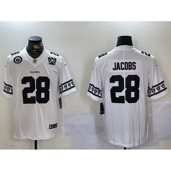 Men Las Vegas Raiders 28 Josh Jacobs White Limited Stitched Jersey 3 Men Las Vegas Raiders 28 Josh Jacobs White Limited Stitched Jersey 3