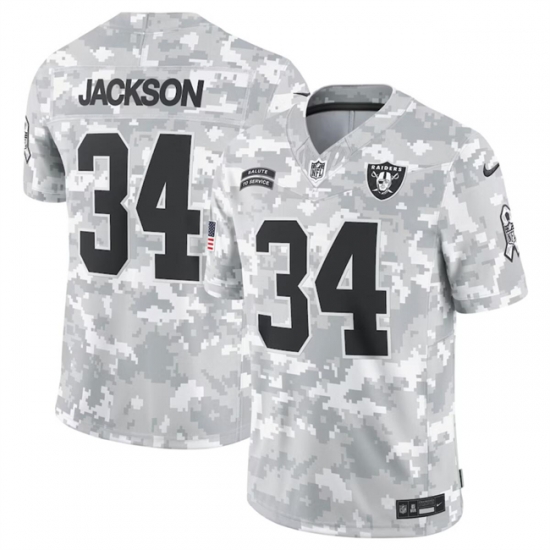 Men Las Vegas Raiders 34 Bo Jackson 2024 Arctic Camo Salute To Service Limited Stitched Football Jersey Men Las Vegas Raiders 34 Bo Jackson 2024 Arctic Camo Salute To Service Limited Stitched Football Jersey