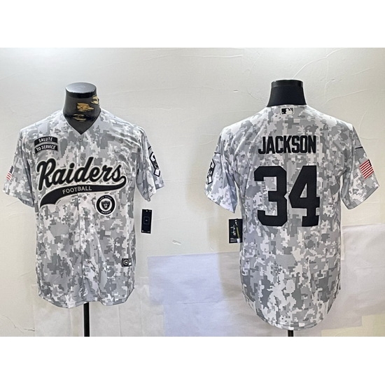 Men Las Vegas Raiders 34 Bo Jackson 2024 Arctic Camo Salute To Service Stitched Baseball Jersey 3 Men Las Vegas Raiders 34 Bo Jackson 2024 Arctic Camo Salute To Service Stitched Baseball Jersey 3