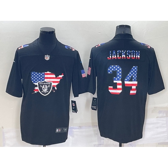 Men Las Vegas Raiders 34 Bo Jackson Black USA Flag Limited Stitched Jersey Men Las Vegas Raiders 34 Bo Jackson Black USA Flag Limited Stitched Jersey