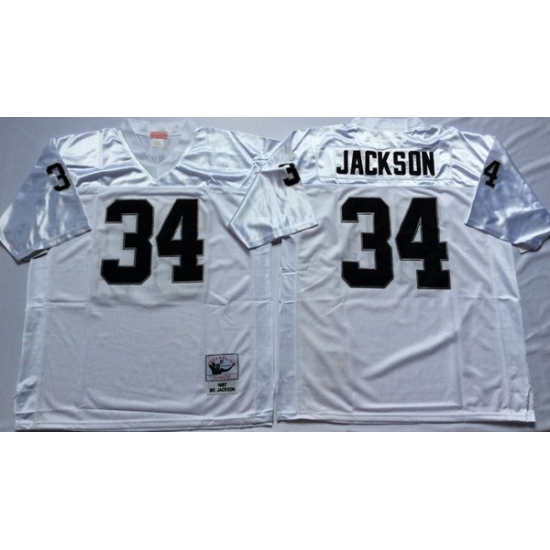 Men Las Vegas Raiders 34 Bo Jackson White M&N Throwback Jersey Men Las Vegas Raiders 34 Bo Jackson White M&N Throwback Jersey