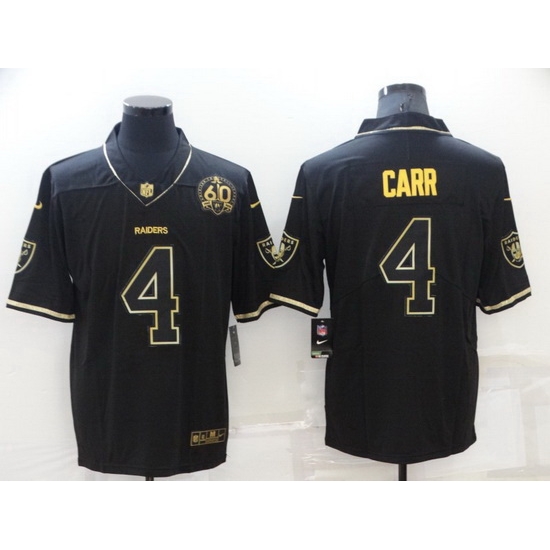 Men Las Vegas Raiders 4 Derek Carr Black Gold With 60th Anniversary Patch Vapor Limited Stitched jersey Men Las Vegas Raiders 4 Derek Carr Black Gold With 60th Anniversary Patch Vapor Limited Stitched jersey
