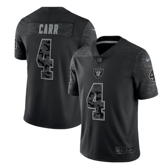 Men Las Vegas Raiders 4 Derek Carr Black Reflective Limited Stitched Football Jersey Men Las Vegas Raiders 4 Derek Carr Black Reflective Limited Stitched Football Jersey
