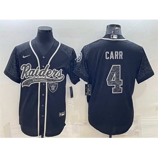 Men Las Vegas Raiders 4 Derek Carr Black Reflective With Patch Cool Base Stitched Baseball Jersey Men Las Vegas Raiders 4 Derek Carr Black Reflective With Patch Cool Base Stitched Baseball Jersey