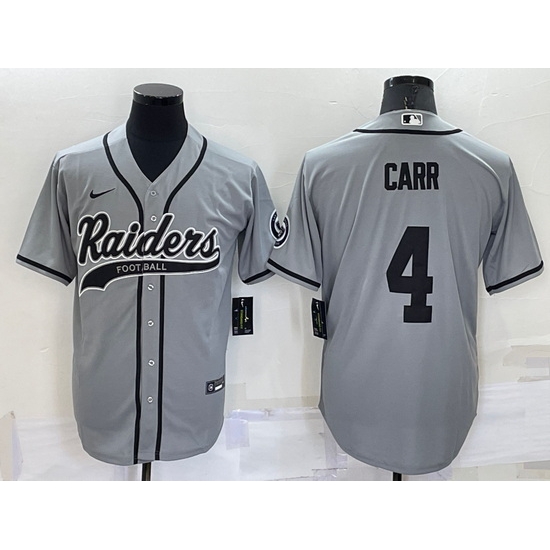 Men Las Vegas Raiders 4 Derek Carr Grey Cool Base Stitched Baseball Jersey Men Las Vegas Raiders 4 Derek Carr Grey Cool Base Stitched Baseball Jersey