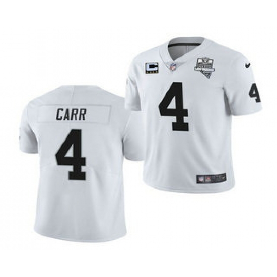 Men Las Vegas Raiders #4 Derek Carr White 2020 Inaugural Season With C Patch Vapor Limited Stitched NFL Jersey Men Las Vegas Raiders #4 Derek Carr White 2020 Inaugural Season With C Patch Vapor Limited Stitched NFL Jersey