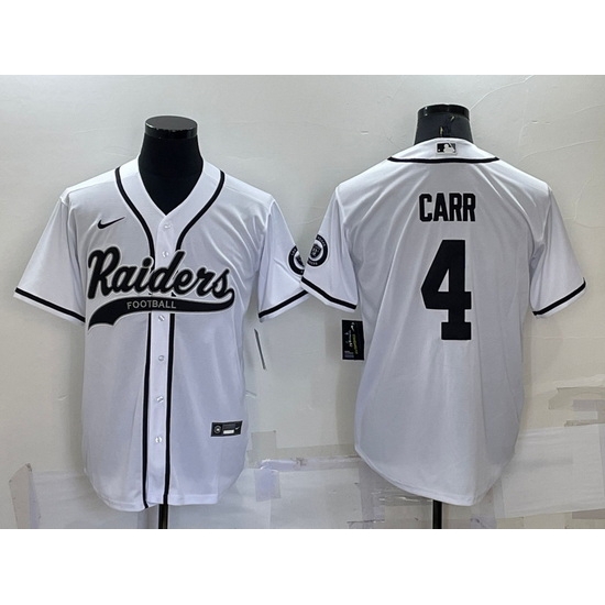 Men Las Vegas Raiders 4 Derek Carr White Cool Base Stitched Baseball Jersey Men Las Vegas Raiders 4 Derek Carr White Cool Base Stitched Baseball Jersey