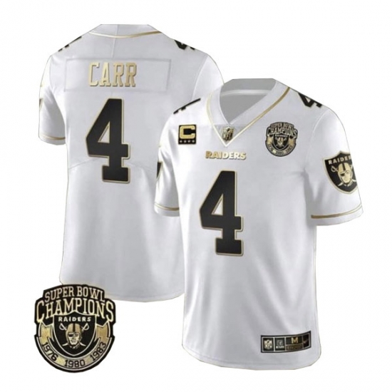 Men Las Vegas Raiders 4 Derek Carr White Gold With Champions Patch 26 C Patch Limited Stitched Jersey Men Las Vegas Raiders 4 Derek Carr White Gold With Champions Patch 26 C Patch Limited Stitched Jersey