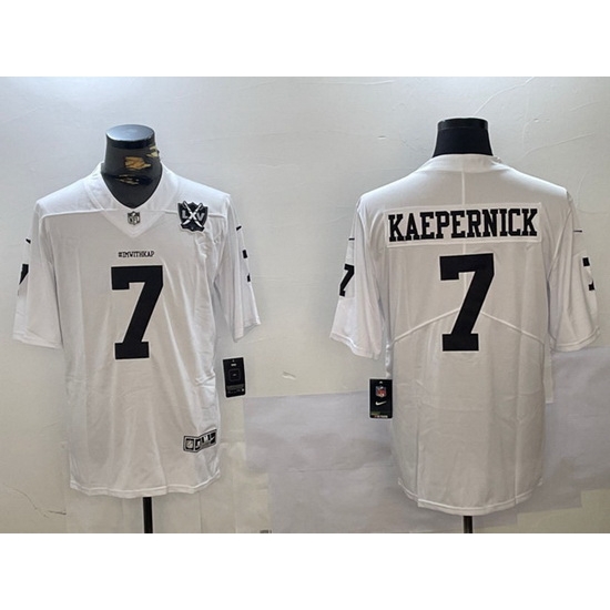 Men Las Vegas Raiders 7 Colin Kaepernick White With 65th Anniversary Patch Vapor Limited Stitched Football Jersey Men Las Vegas Raiders 7 Colin Kaepernick White With 65th Anniversary Patch Vapor Limited Stitched Football Jersey