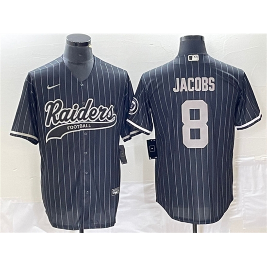 Men Las Vegas Raiders 8 Josh Jacobs Black Cool Base Stitched Baseball Jerseys Men Las Vegas Raiders 8 Josh Jacobs Black Cool Base Stitched Baseball Jerseys