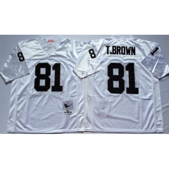 Men Las Vegas Raiders 81 Tim Brown White M&N Throwback Jersey Men Las Vegas Raiders 81 Tim Brown White M&N Throwback Jersey