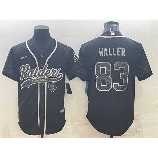Men Las Vegas Raiders 83 Darren Waller Black Reflective With Patch Cool Base Stitched Baseball Jersey Men Las Vegas Raiders 83 Darren Waller Black Reflective With Patch Cool Base Stitched Baseball Jersey