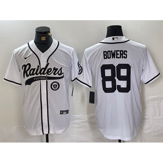Men Las Vegas Raiders 89 Brock Bowers White Cool Base Stitched Baseball Jersey 3 Men Las Vegas Raiders 89 Brock Bowers White Cool Base Stitched Baseball Jersey 3