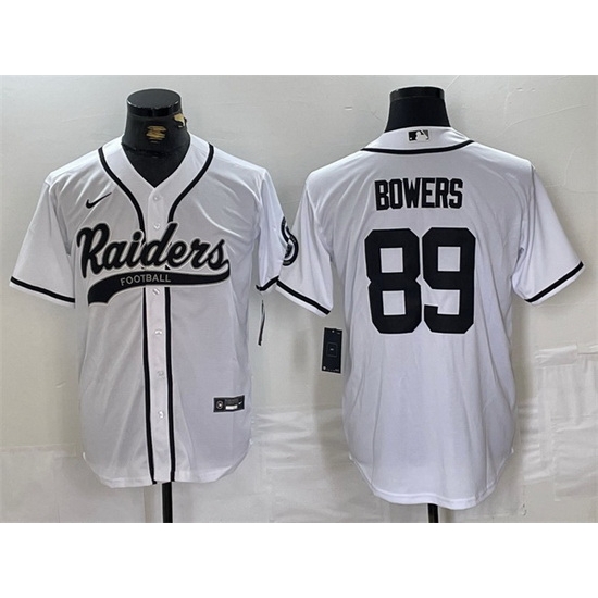 Men Las Vegas Raiders 89 Brock Bowers White Cool Base Stitched Baseball Jersey Men Las Vegas Raiders 89 Brock Bowers White Cool Base Stitched Baseball Jersey