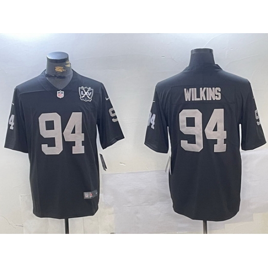 Men Las Vegas Raiders 94 Christian Wilkins Black 65th Anniversary Patch Vapor Stitched Football Jersey Men Las Vegas Raiders 94 Christian Wilkins Black 65th Anniversary Patch Vapor Stitched Football Jersey
