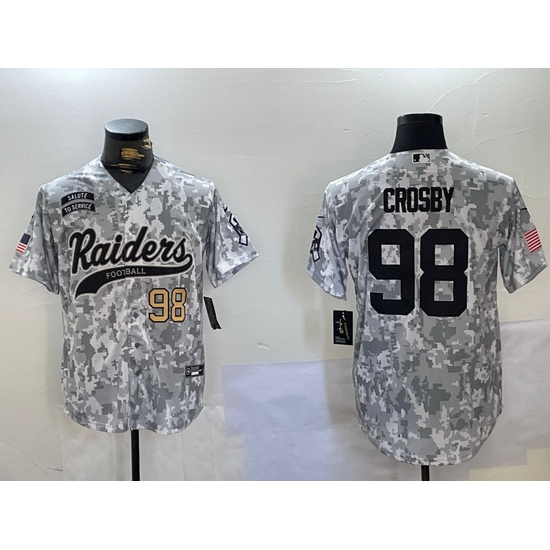 Men Las Vegas Raiders 98 Maxx Crosby 2024 Arctic Camo Salute To Service Stitched Baseball Jersey 1 Men Las Vegas Raiders 98 Maxx Crosby 2024 Arctic Camo Salute To Service Stitched Baseball Jersey 1
