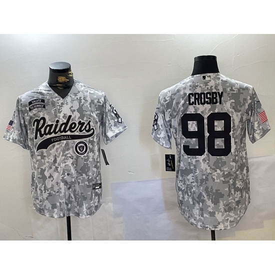 Men Las Vegas Raiders 98 Maxx Crosby 2024 Arctic Camo Salute To Service Stitched Baseball Jersey 3 Men Las Vegas Raiders 98 Maxx Crosby 2024 Arctic Camo Salute To Service Stitched Baseball Jersey 3