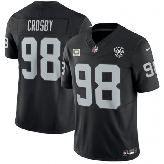 Men Las Vegas Raiders 98 Maxx Crosby Black F U S E LXV C patch Stitched Football Jersey Men Las Vegas Raiders 98 Maxx Crosby Black F U S E LXV C patch Stitched Football Jersey