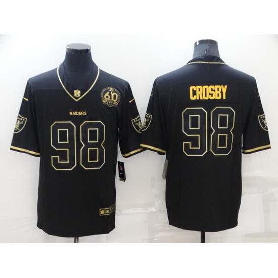 Men Las Vegas Raiders 98 Maxx Crosby Black Gold With 60th Anniversary Patch Vapor Limited Stitched jersey Men Las Vegas Raiders 98 Maxx Crosby Black Gold With 60th Anniversary Patch Vapor Limited Stitched jersey