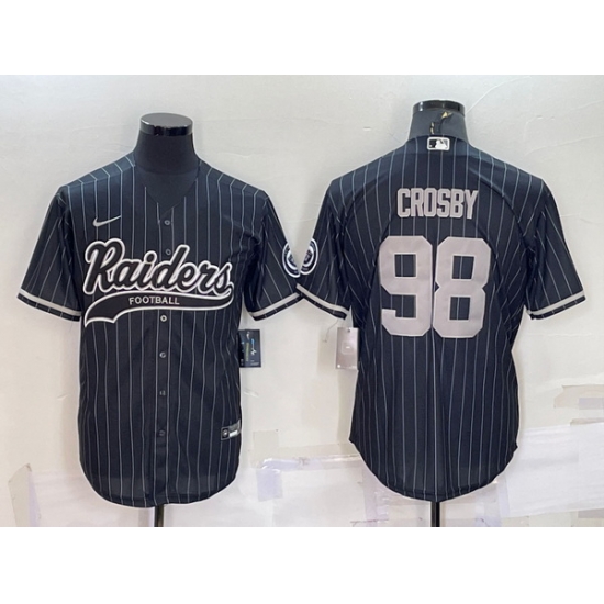 Men Las Vegas Raiders 98 Maxx Crosby Black With Patch Cool Base Stitched Baseball Jersey Men Las Vegas Raiders 98 Maxx Crosby Black With Patch Cool Base Stitched Baseball Jersey