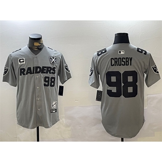 Men Las Vegas Raiders 98 Maxx Crosby Grey With Nevada Silver Stat Patch And 65th Anniversary Patch 3 Star C Patch Stitched Baseball Jersey Men Las Vegas Raiders 98 Maxx Crosby Grey With Nevada Silver Stat Patch And 65th Anniversary Patch 3 Star C Patch Stitched Baseball Jersey