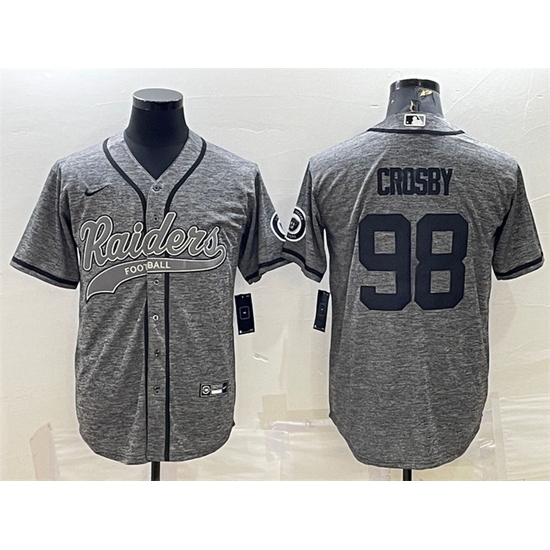 Men Las Vegas Raiders 98 Maxx Crosby Grey With Patch Cool Base Stitched Baseball Jersey Men Las Vegas Raiders 98 Maxx Crosby Grey With Patch Cool Base Stitched Baseball Jersey