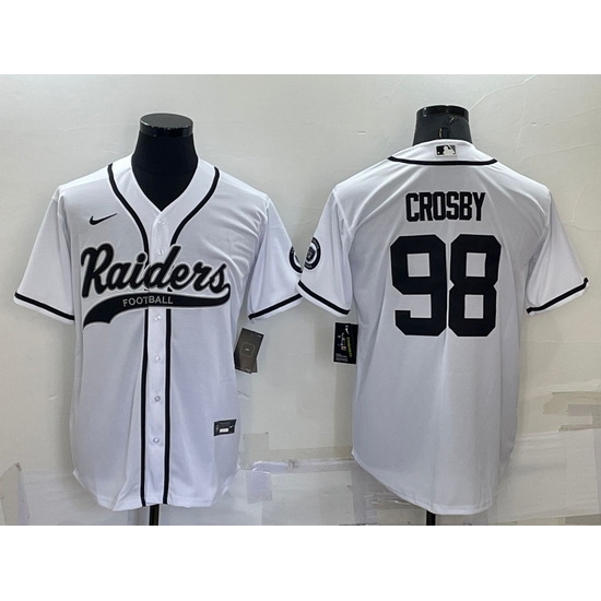 Men Las Vegas Raiders 98 Maxx Crosby White Cool Base Stitched Baseball Jersey Men Las Vegas Raiders 98 Maxx Crosby White Cool Base Stitched Baseball Jersey