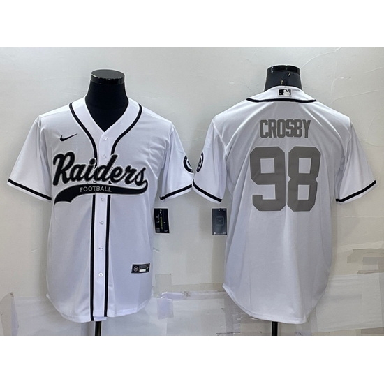 Men Las Vegas Raiders 98 Maxx Crosby White Grey Cool Base Stitched Baseball Jersey Men Las Vegas Raiders 98 Maxx Crosby White Grey Cool Base Stitched Baseball Jersey