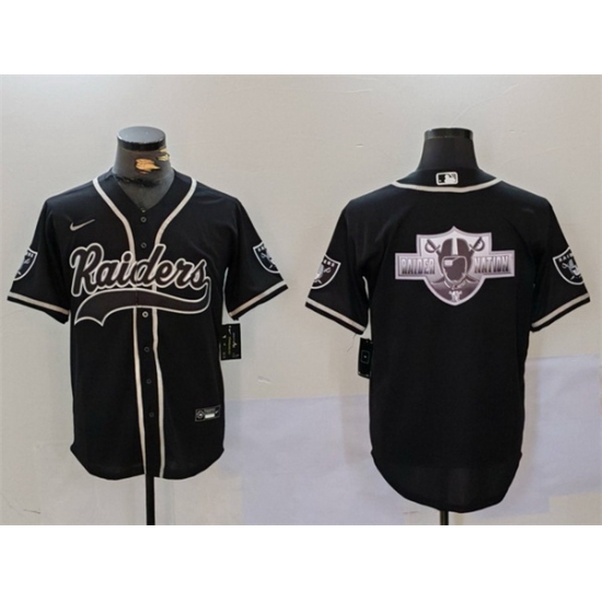 Men Las Vegas Raiders Black Team Big Logo With Patch Cool Base Stitched Baseball Jersey 1 Men Las Vegas Raiders Black Team Big Logo With Patch Cool Base Stitched Baseball Jersey 1