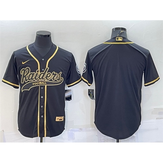 Men Las Vegas Raiders Blank Black Gold With Patch Cool Base Stitched Baseball Jersey Men Las Vegas Raiders Blank Black Gold With Patch Cool Base Stitched Baseball Jersey