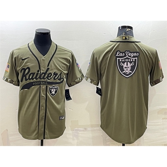 Men Las Vegas Raiders Olive Salute To Service Team Big Logo Cool Base Stitched Baseball Jersey Men Las Vegas Raiders Olive Salute To Service Team Big Logo Cool Base Stitched Baseball Jersey