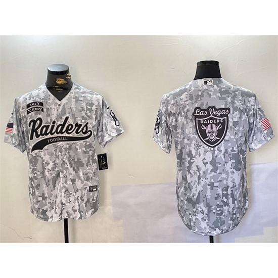 Men Las Vegas Raiders Team Big Logo 2024 Arctic Camo Salute To Service Stitched Baseball Jersey 2 Men Las Vegas Raiders Team Big Logo 2024 Arctic Camo Salute To Service Stitched Baseball Jersey 2