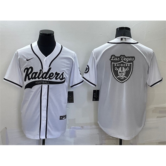 Men Las Vegas Raiders White Team Big Logo With Patch Cool Base Stitched Baseball Jersey Men Las Vegas Raiders White Team Big Logo With Patch Cool Base Stitched Baseball Jersey