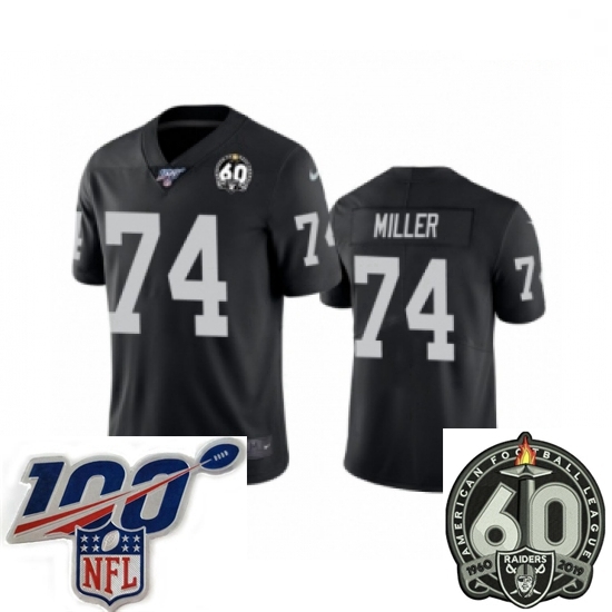Men Oakland Raiders #74 Kolton Miller Black 60th Anniversary Vapor Untouchable Limited Player 100th Season Football Jersey Men Oakland Raiders #74 Kolton Miller Black 60th Anniversary Vapor Untouchable Limited Player 100th Season Football Jersey