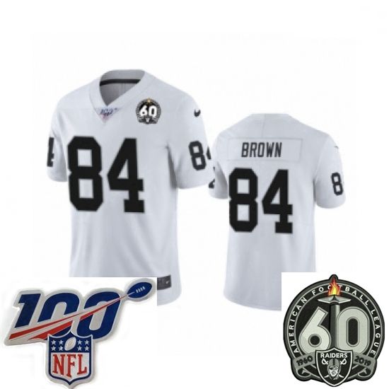 Men Oakland Raiders #84 Antonio Brown White 60th Anniversary Vapor Untouchable Limited Player 100th Season Football Jersey Men Oakland Raiders #84 Antonio Brown White 60th Anniversary Vapor Untouchable Limited Player 100th Season Football Jersey