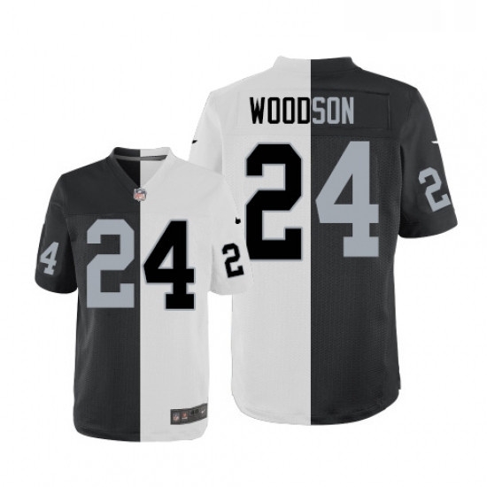 Mens Nike Oakland Raiders 24 Charles Woodson Elite BlackWhite Split Fashion NFL Jersey Mens Nike Oakland Raiders 24 Charles Woodson Elite BlackWhite Split Fashion NFL Jersey