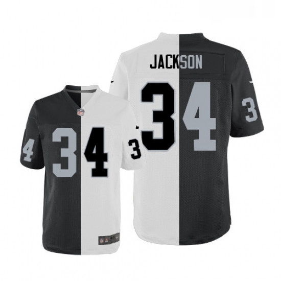 Mens Nike Oakland Raiders 34 Bo Jackson Elite BlackWhite Split Fashion NFL Jersey Mens Nike Oakland Raiders 34 Bo Jackson Elite BlackWhite Split Fashion NFL Jersey