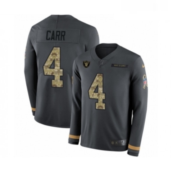 Mens Nike Oakland Raiders 4 Derek Carr Limited Black Salute to Service Therma Long Sleeve NFL Jersey Mens Nike Oakland Raiders 4 Derek Carr Limited Black Salute to Service Therma Long Sleeve NFL Jersey