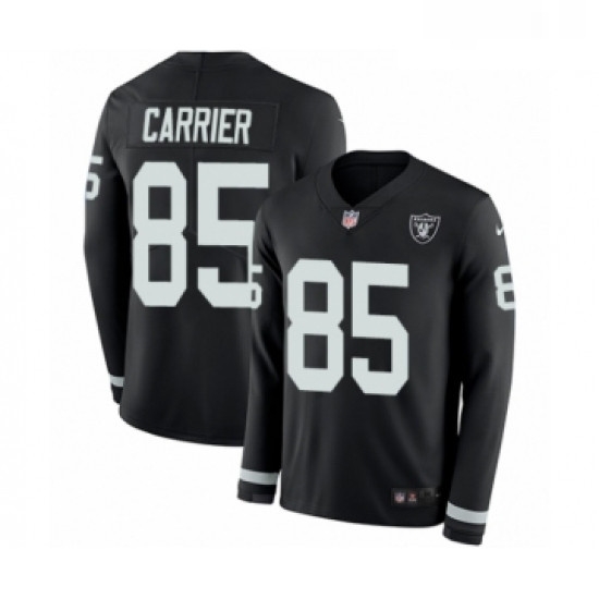 Mens Nike Oakland Raiders 85 Derek Carrier Limited Black Therma Long Sleeve NFL Jersey Mens Nike Oakland Raiders 85 Derek Carrier Limited Black Therma Long Sleeve NFL Jersey